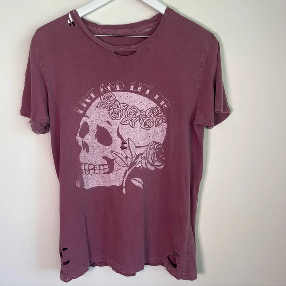 Live and Let Die Skull burgundy distressed tee size small - Picture 1 of 6